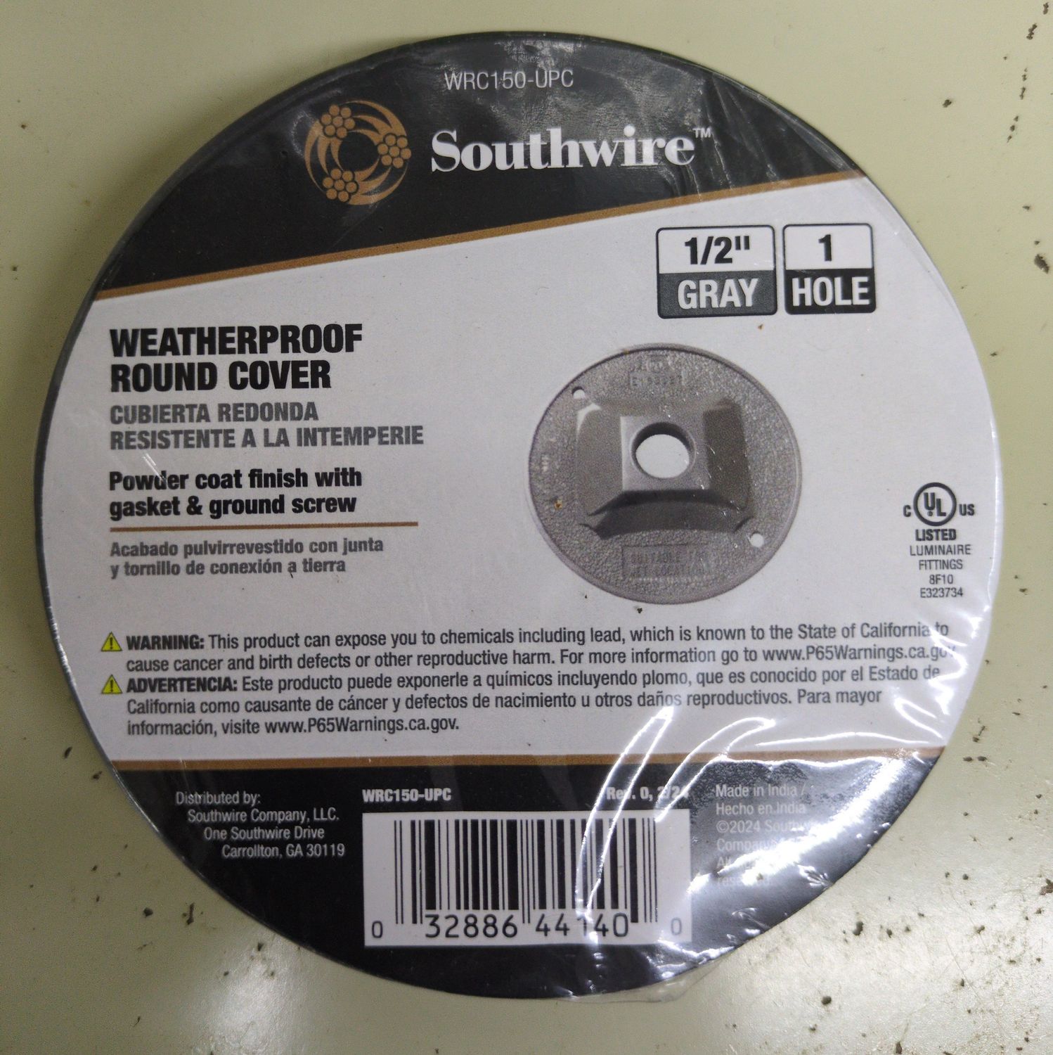 WRC150-UPC 1HOLE RND WP 1/2 GRY