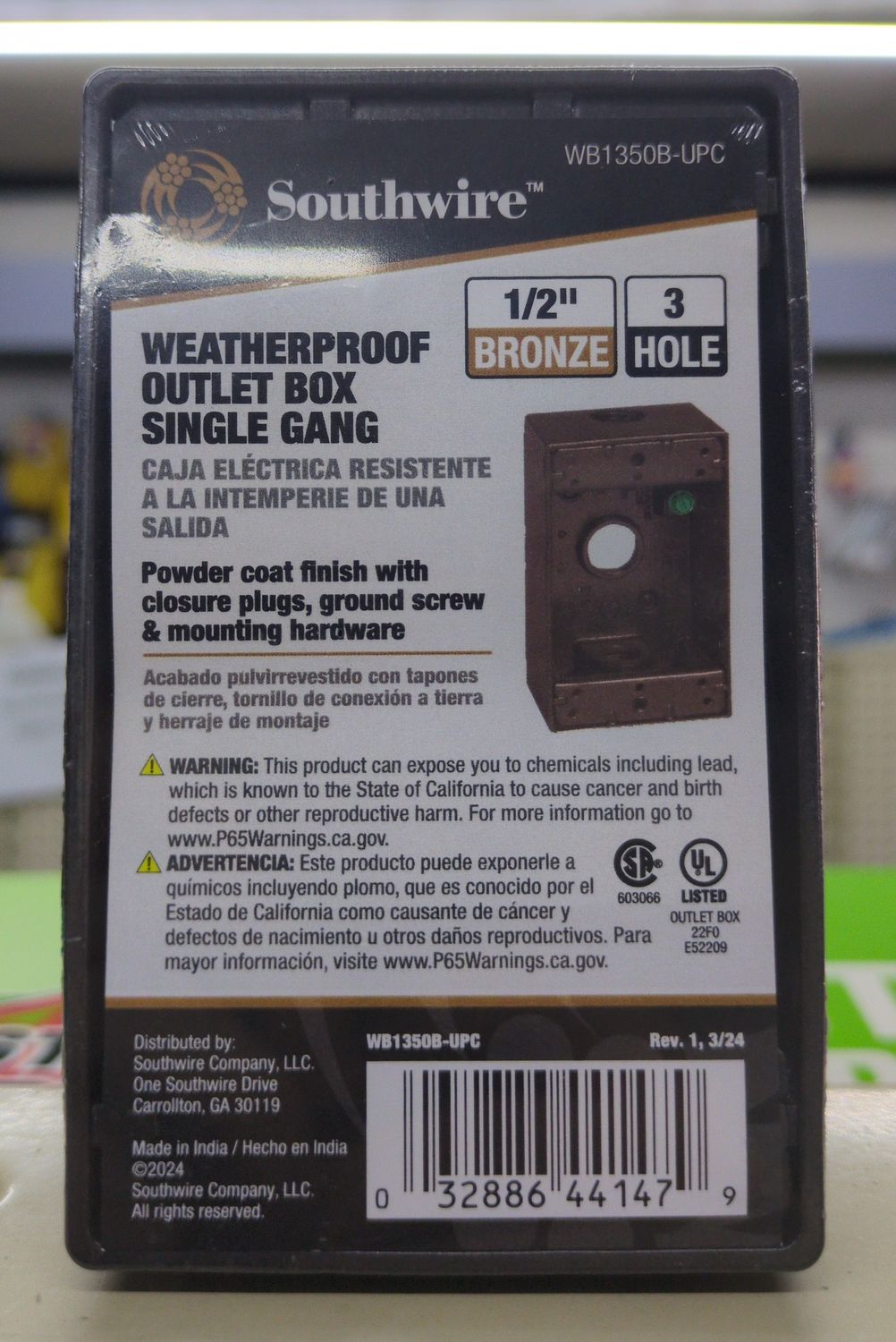 WB1350B-UPC 1/2IN 3HL 1G WP BX BRNZ