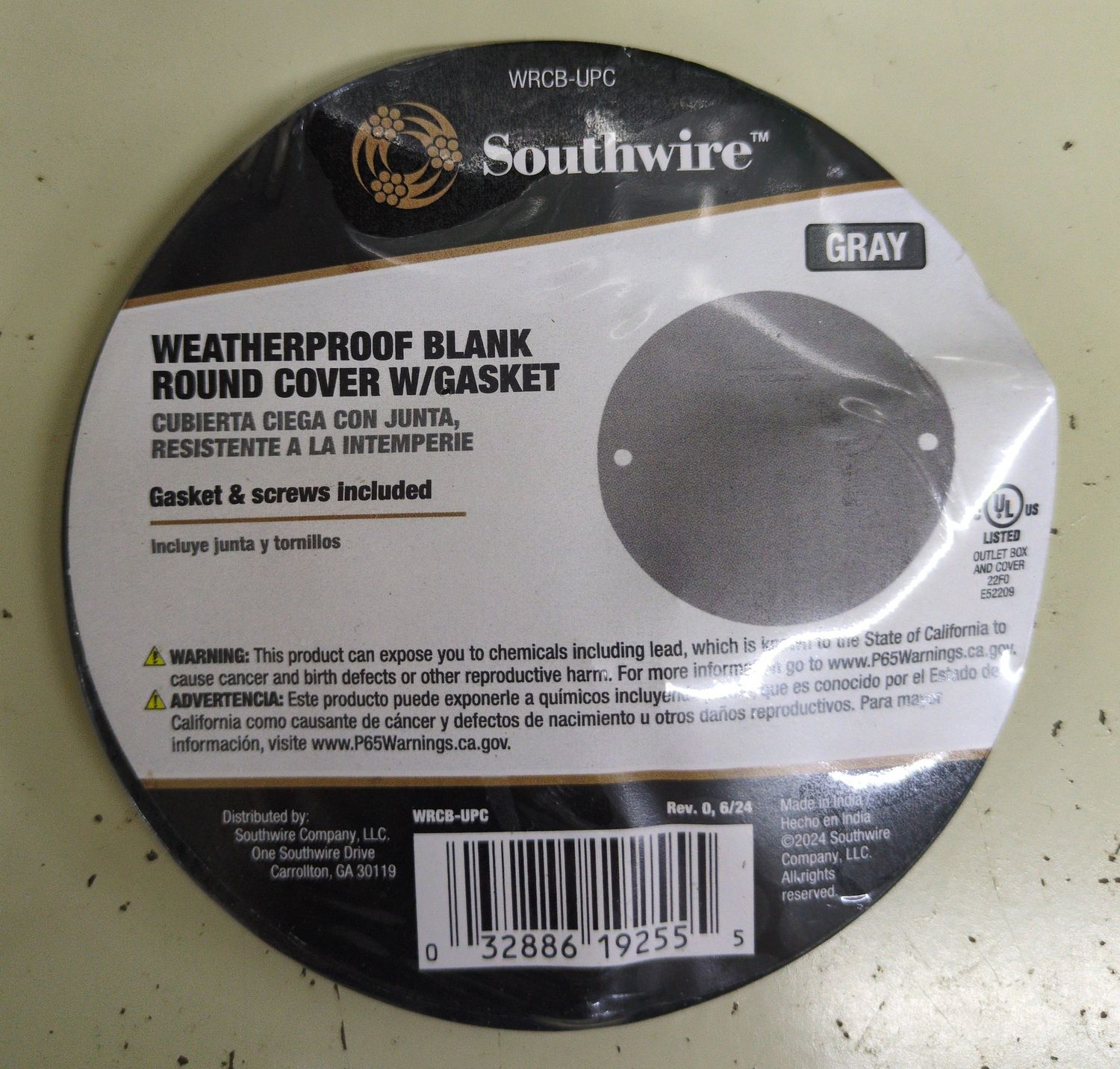 WRCB-UPC BLNK RND WP COVER W/GASKET