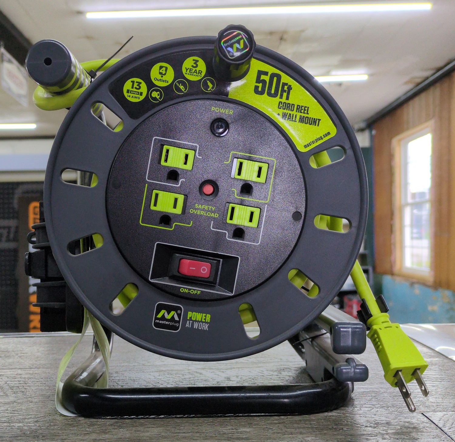 50ft 4 Socket Extension Cord Reel With Wall Mount 13A