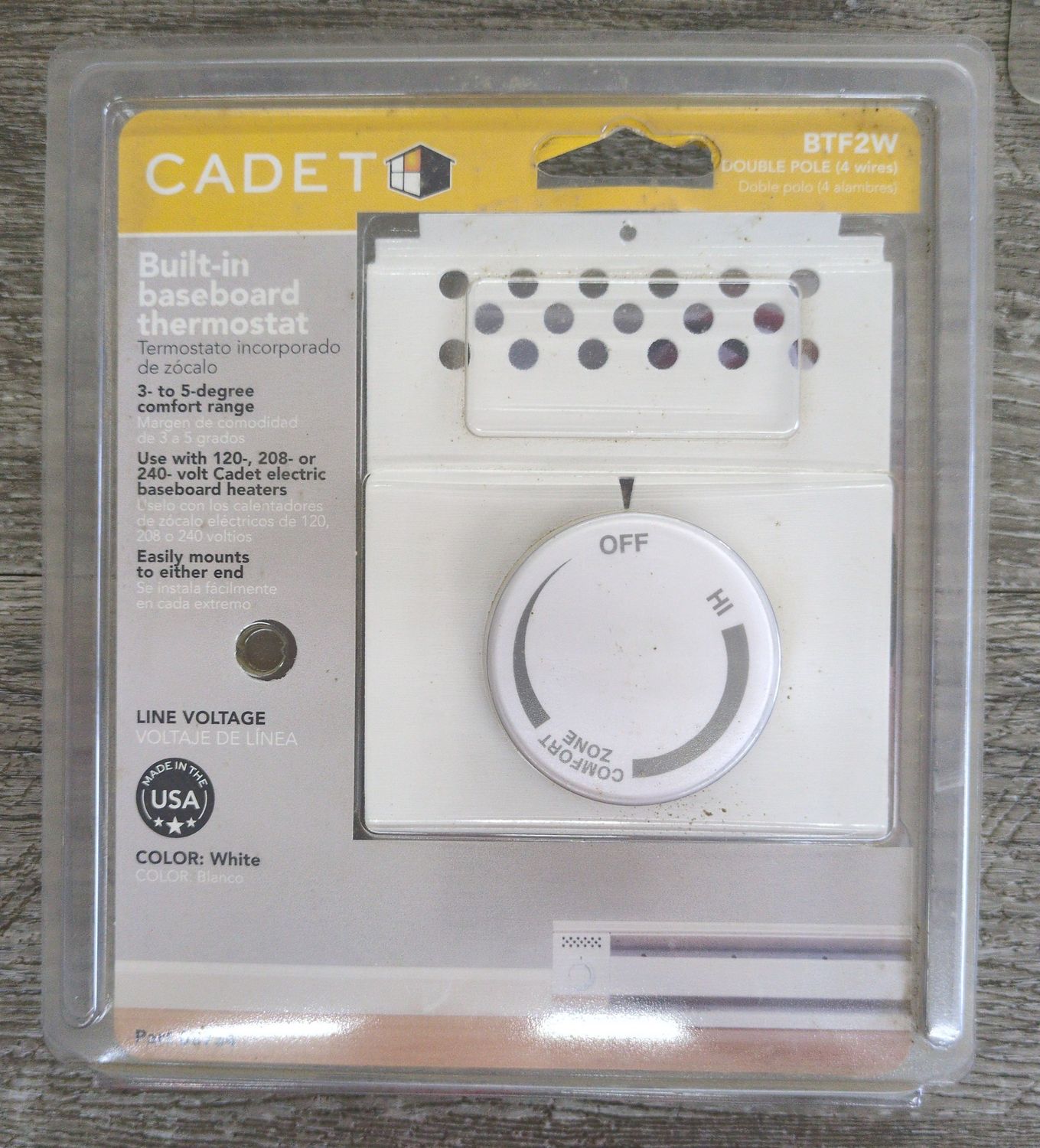 Cadet BTF2W Double Pole Baseboard Heater Thermostat