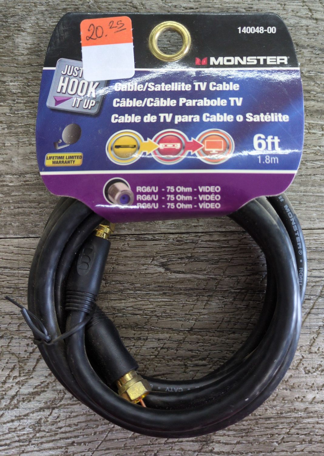 CABLE COAX RG6 6' BLACK