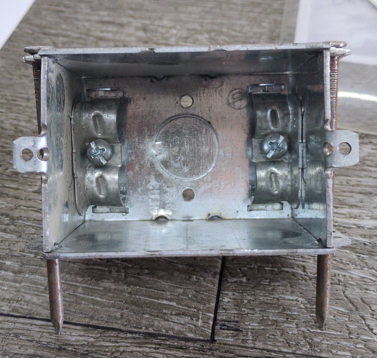 3 in x 2 in. Switch Box, 2-27/32 in. Deep, One 1/2 in. KO &amp; NMSC Clamps, S Bracket, Nails