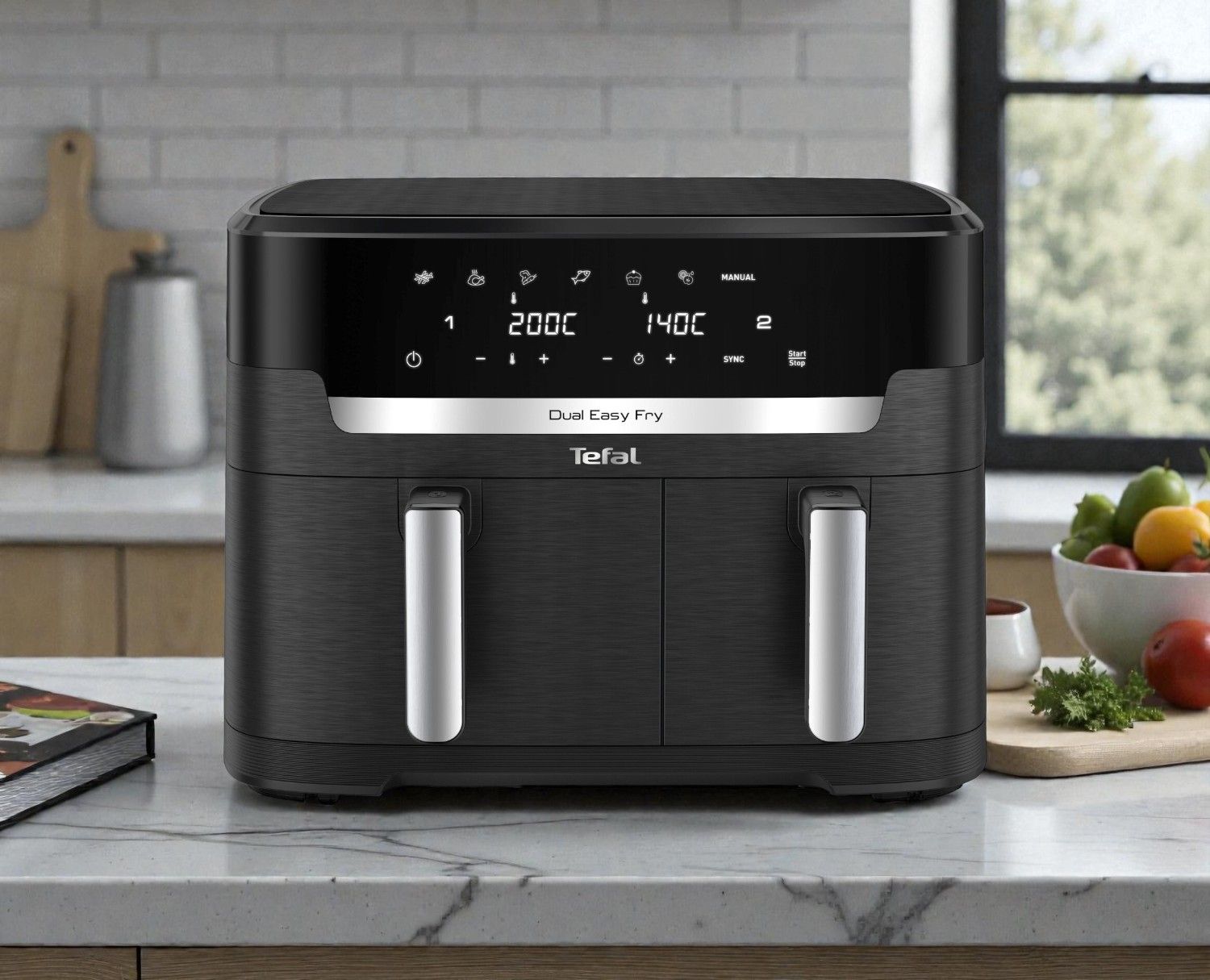 Tefal Dual Easy Fry Flex Heißluftritteuse 9L Airfryer mit 2 kammern &amp; GiantZone EY9228