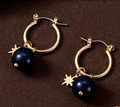 Elegant Vintage-Inspired Sun and Star Blue Bead Dangle Earrings