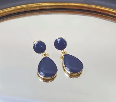 Elegant Teardrop Earrings for Women,Glossy Navy Blue Colors, Golden-Tone Hooks