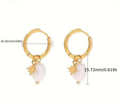 Stainless Steel Starfish &amp; Pearl Dangle Earrings