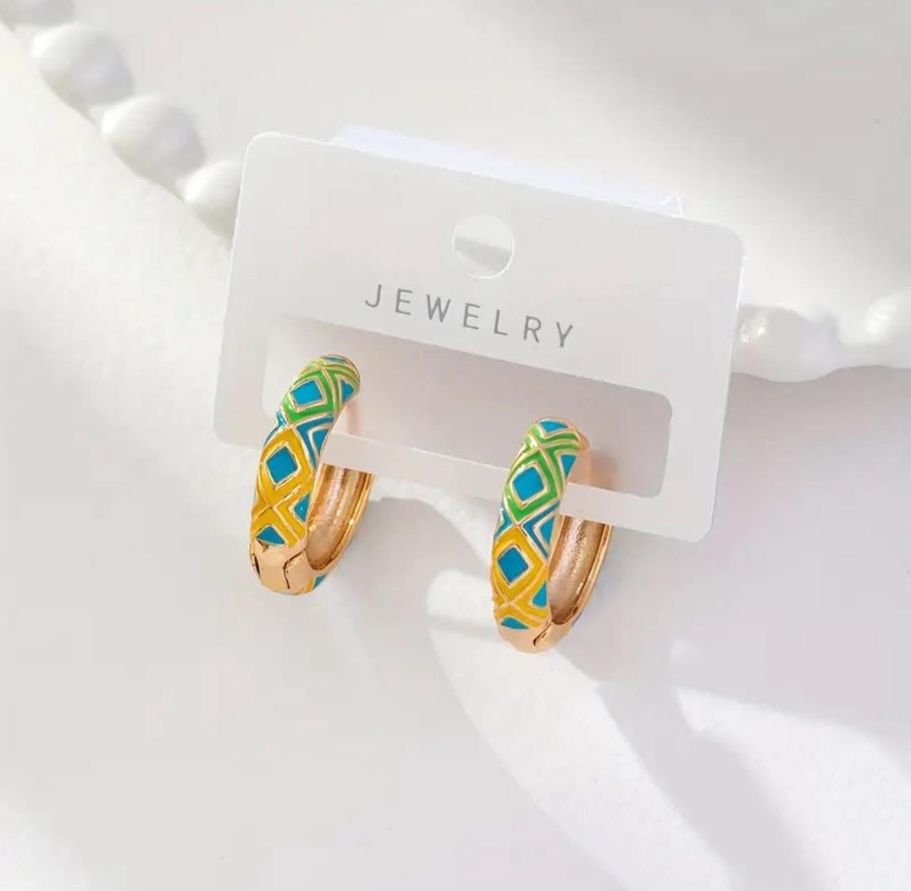 Multi color oil drop earring