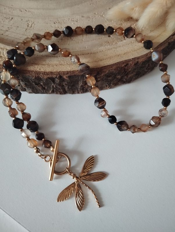 Naszyjnik Ważka Agat kawowy