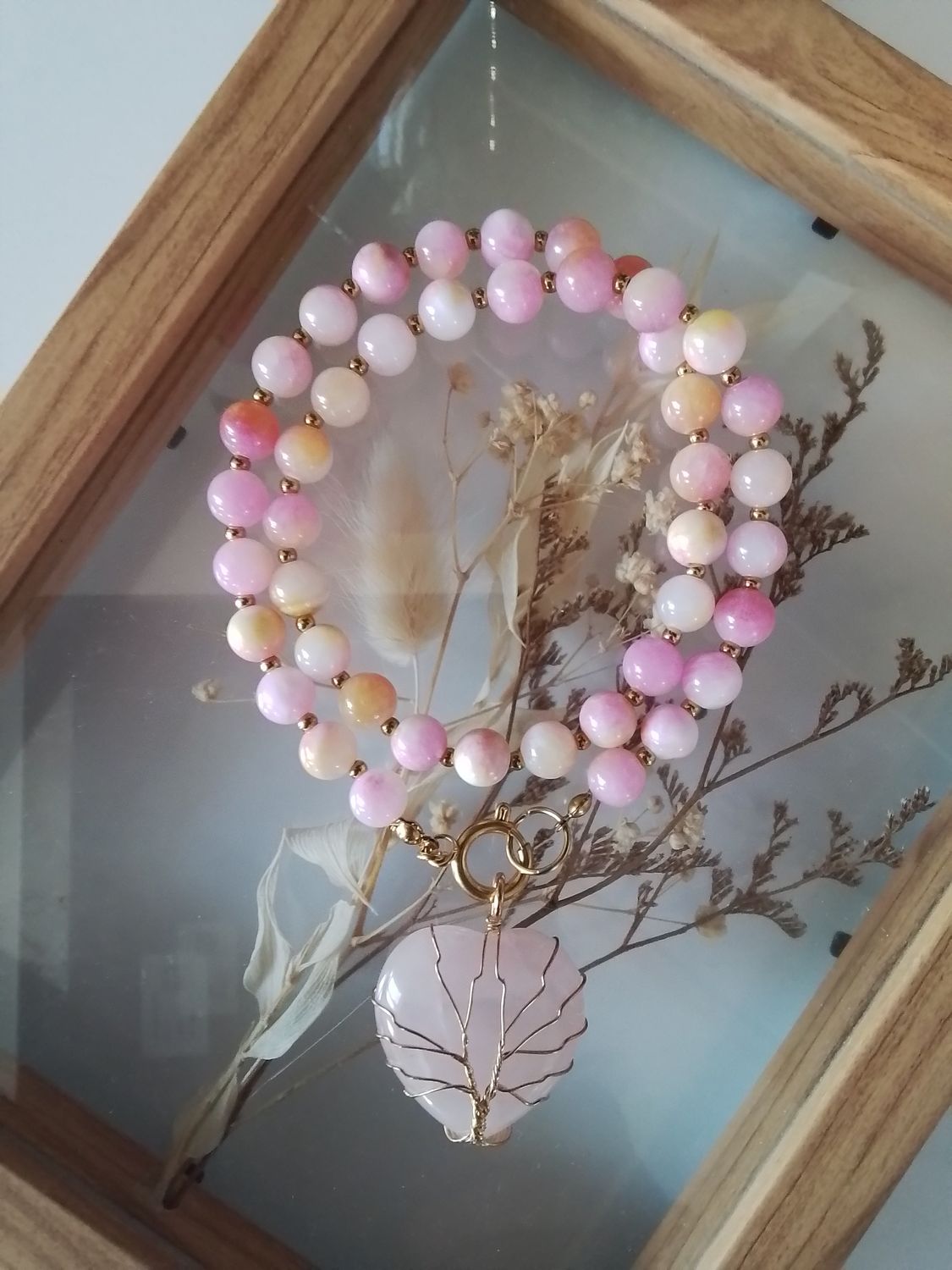 Naszyjnik April perski jadeit kwarc różowy