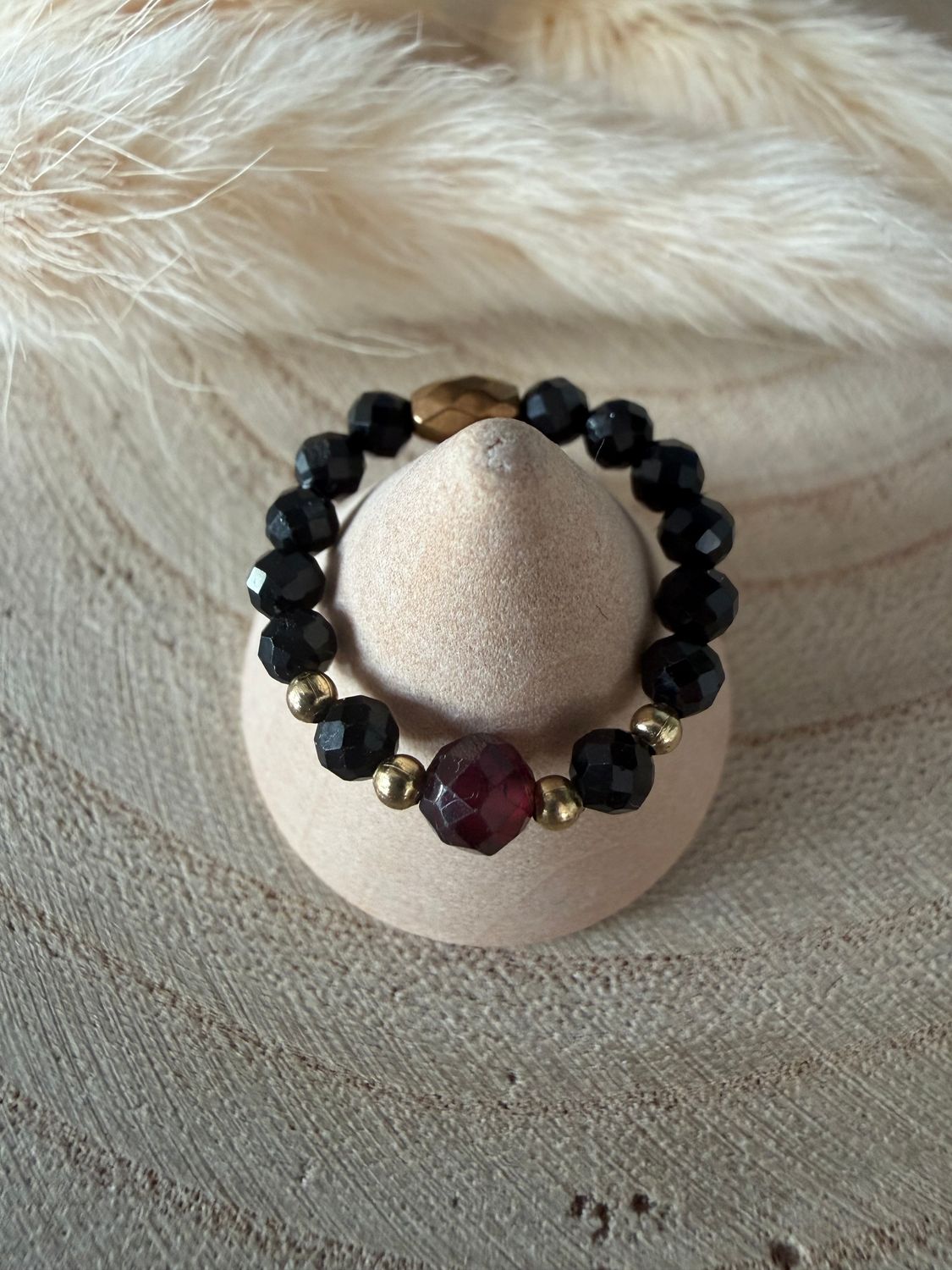 Pierścionek czarny turmalin granat