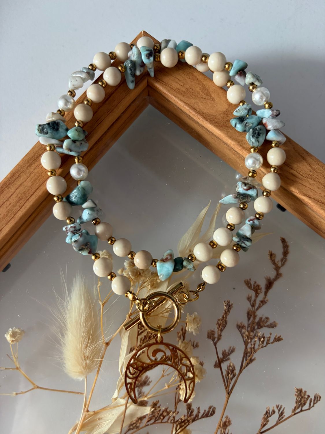 Naszyjnik Larimar perła hodowlana