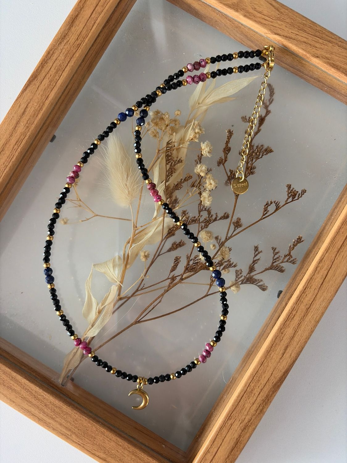 Choker czarny i różowy  turmalin wraz z lapis Lazuli