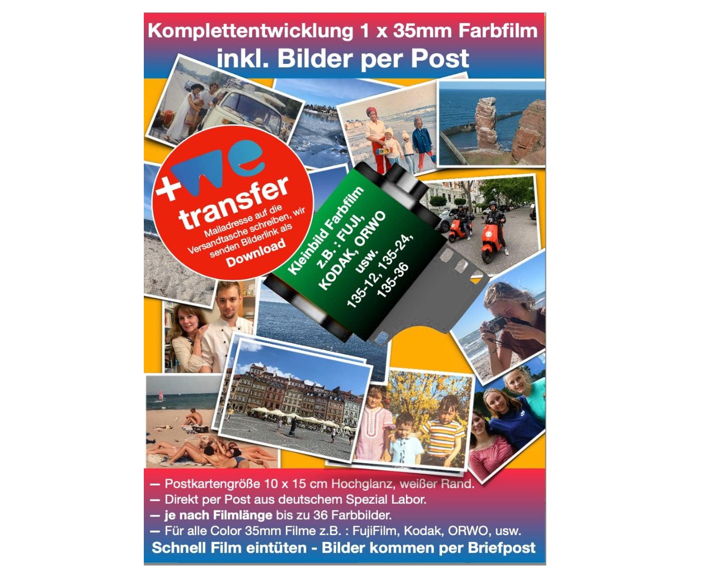 Kleinbildfilmfilm Color Komplettentwicklung Fotos+Negative per Briefpost Bild Daten per WE Transfer - Worldwide Shipping