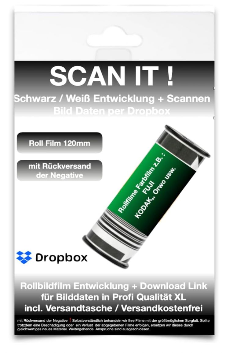 Filmentwicklung + Scann 120mm Rollfilm Schwarz / Weiß  -  Bilddaten per Dropbox XL Scann  3637x3637 px bei 6x6
