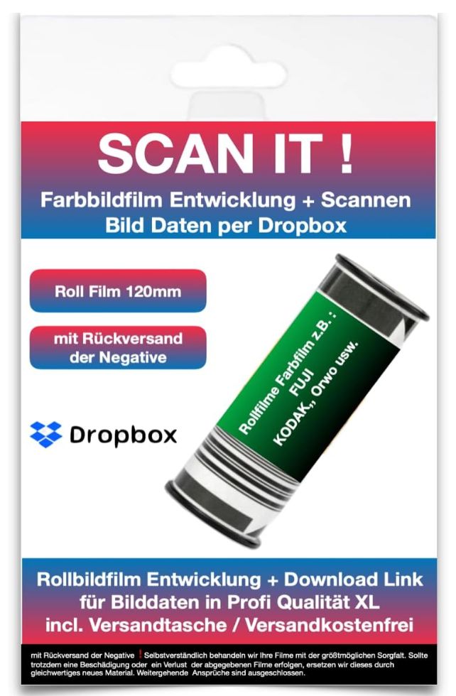 Filmentwicklung + Scann120mm Rollfim Color  - Bilddaten per Dropbox XL Scann  3637x3637 px bei 6x6 ohne Negativ Rückversand