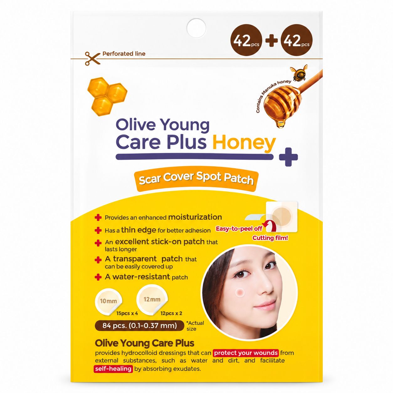 OliveYoung Care plus scar cover spot patch honey (42+42 pcs) OliveYoung Care plus scar cover spot patch honey (42+42 pcs)