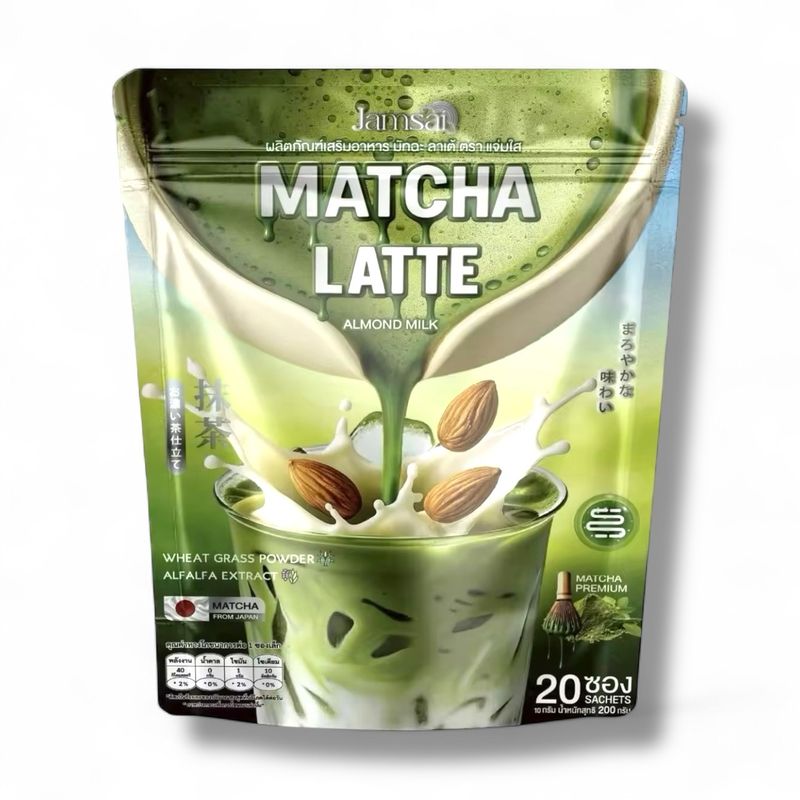 JAMSAI Matcha Latte Almond Milk — Sugar-Free Matcha Latte (20 Sachets)