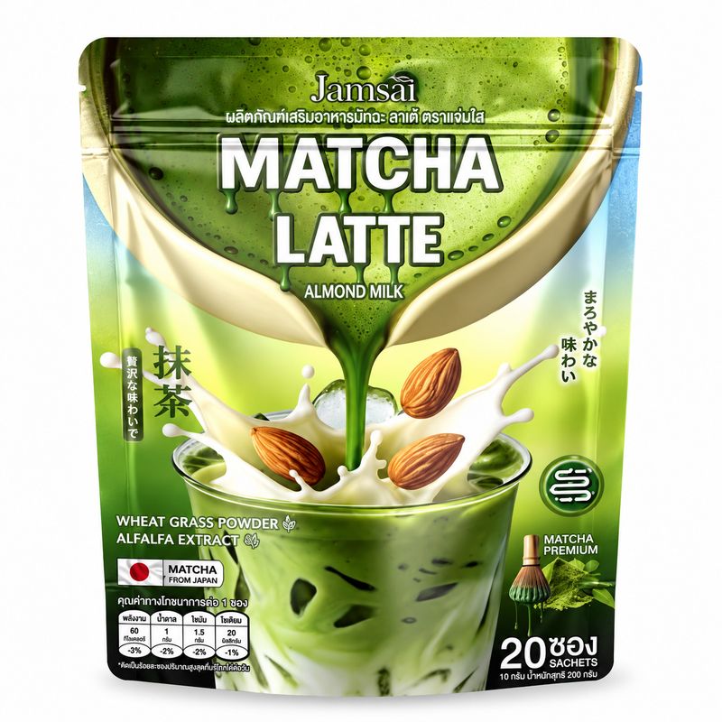 JAMSAI Matcha Latte Almond Milk — Sugar-Free Matcha Latte (20 Sachets) JAMSAI Matcha Latte Almond Milk — Sugar-Free Matcha Latte (20 Sachets)