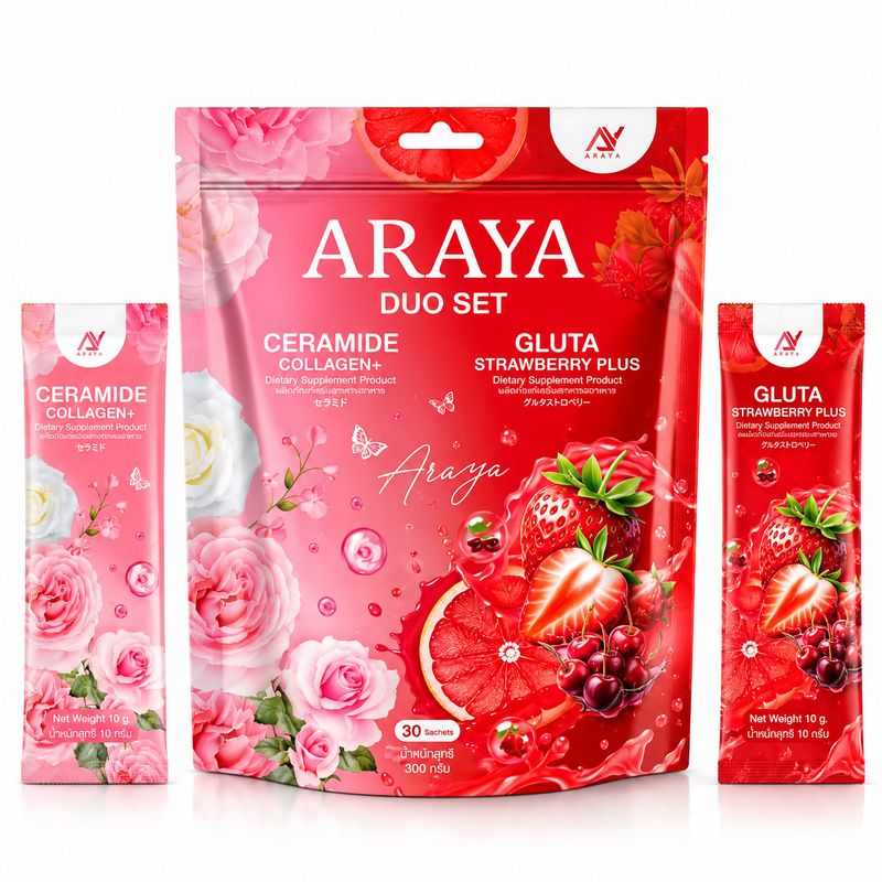 Araya Duo Set Collagen Ceramide + Gluta Big Pack – 30 Sachets Araya Duo Set Collagen Ceramide + Gluta Big Pack – 30 Sachets