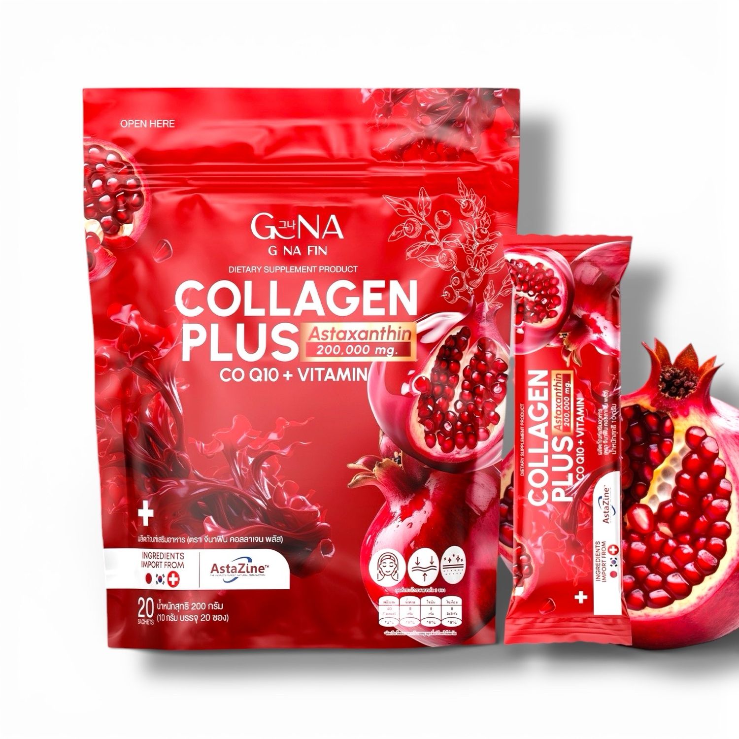 G NA FIN Collagen Plus Astaxanthin + CoQ10 + Vitamins (20 Sachets)