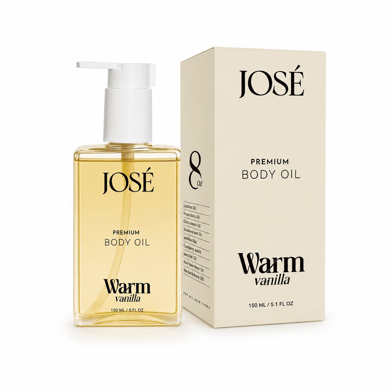 JOSE’ PREMIUM BODY OIL Warm Vanilla – 150ml JOSE’ PREMIUM BODY OIL Warm Vanilla – 150ml