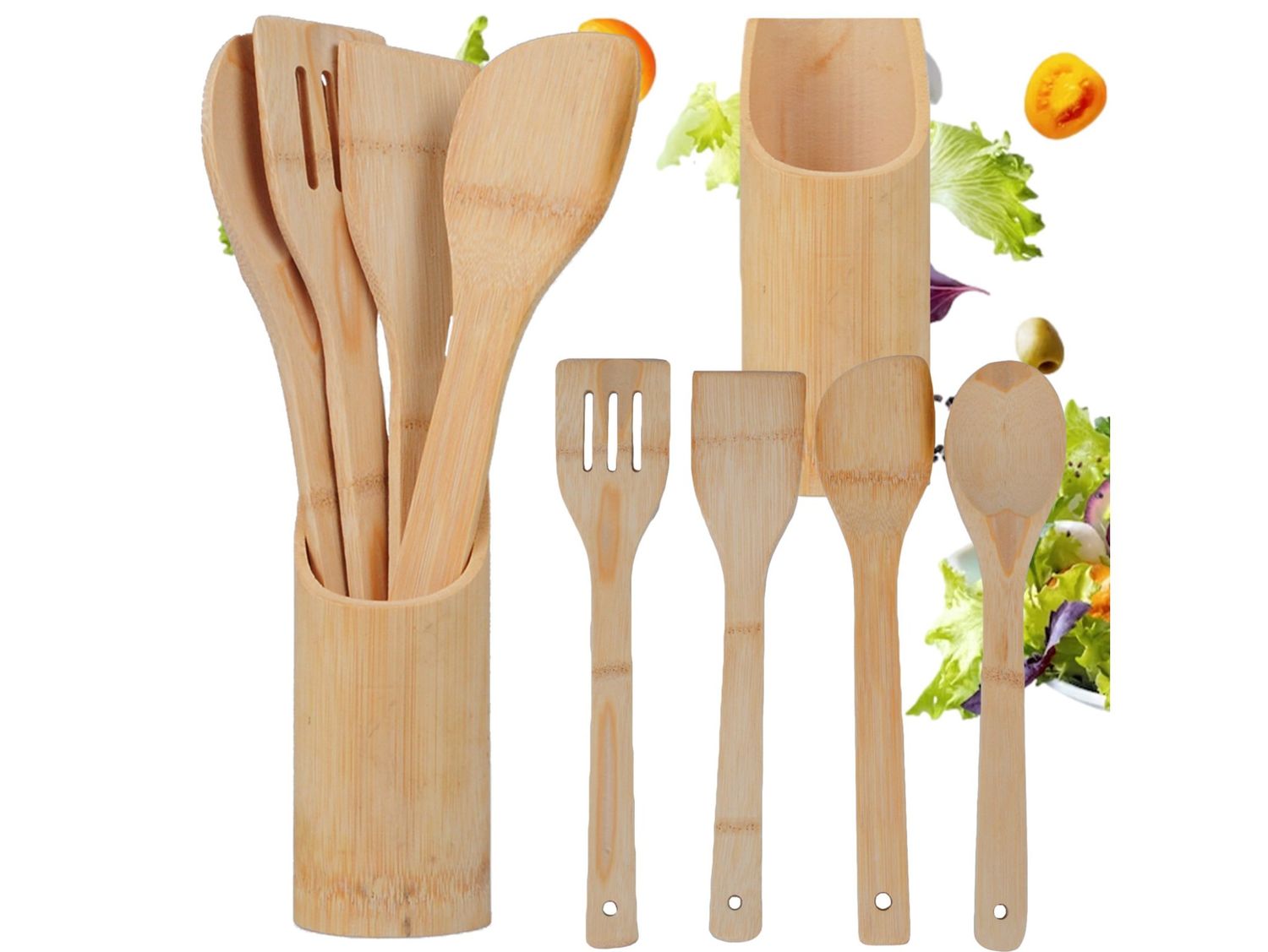 PRZYBORY KUCHENNE BAMBUSOWE 5 EL + STOJAK