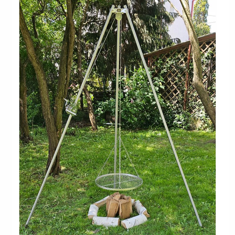 GRILL OGRODOWY TRÓJNÓG 200 CM Z RUSZTEM