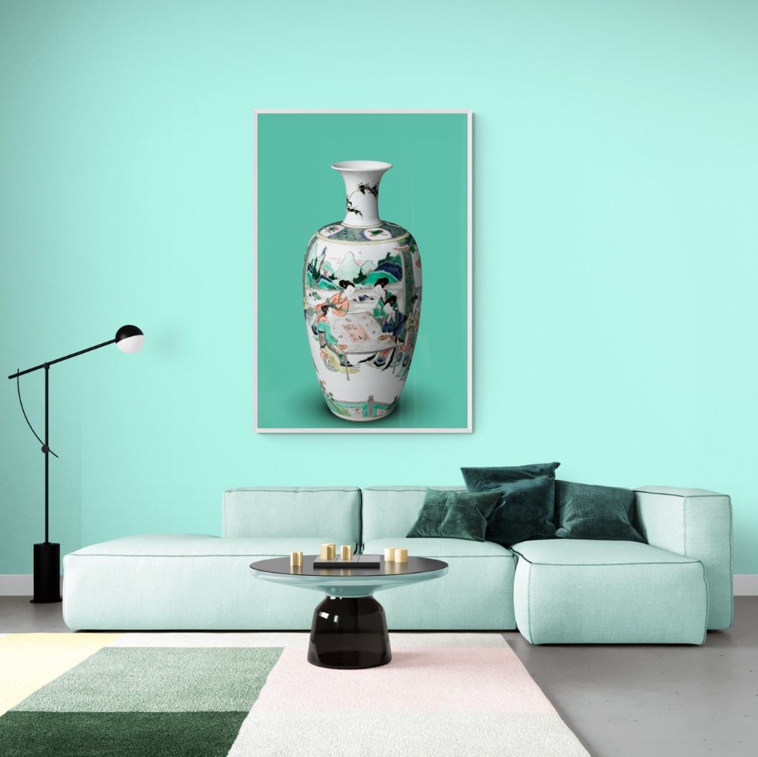 China - Green vase with four woman on a game table.