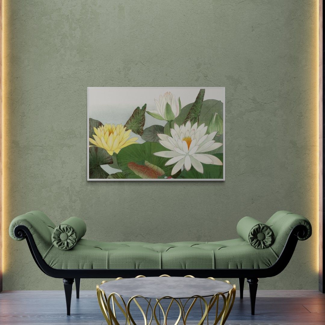 Japan - Lotus Flowers, Woodblock print, 19-20th century