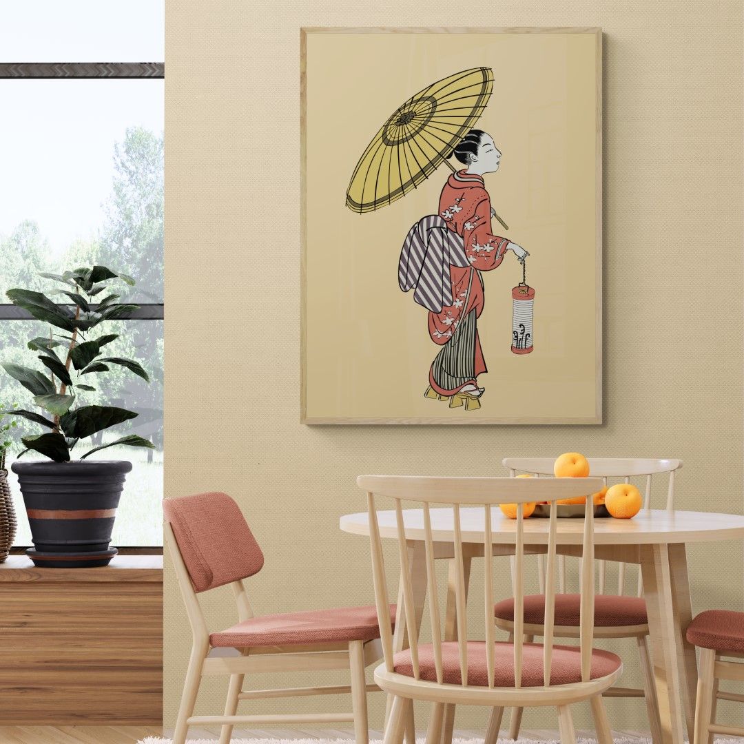 Japan – Geisha with lantern and umbrella, 20th century