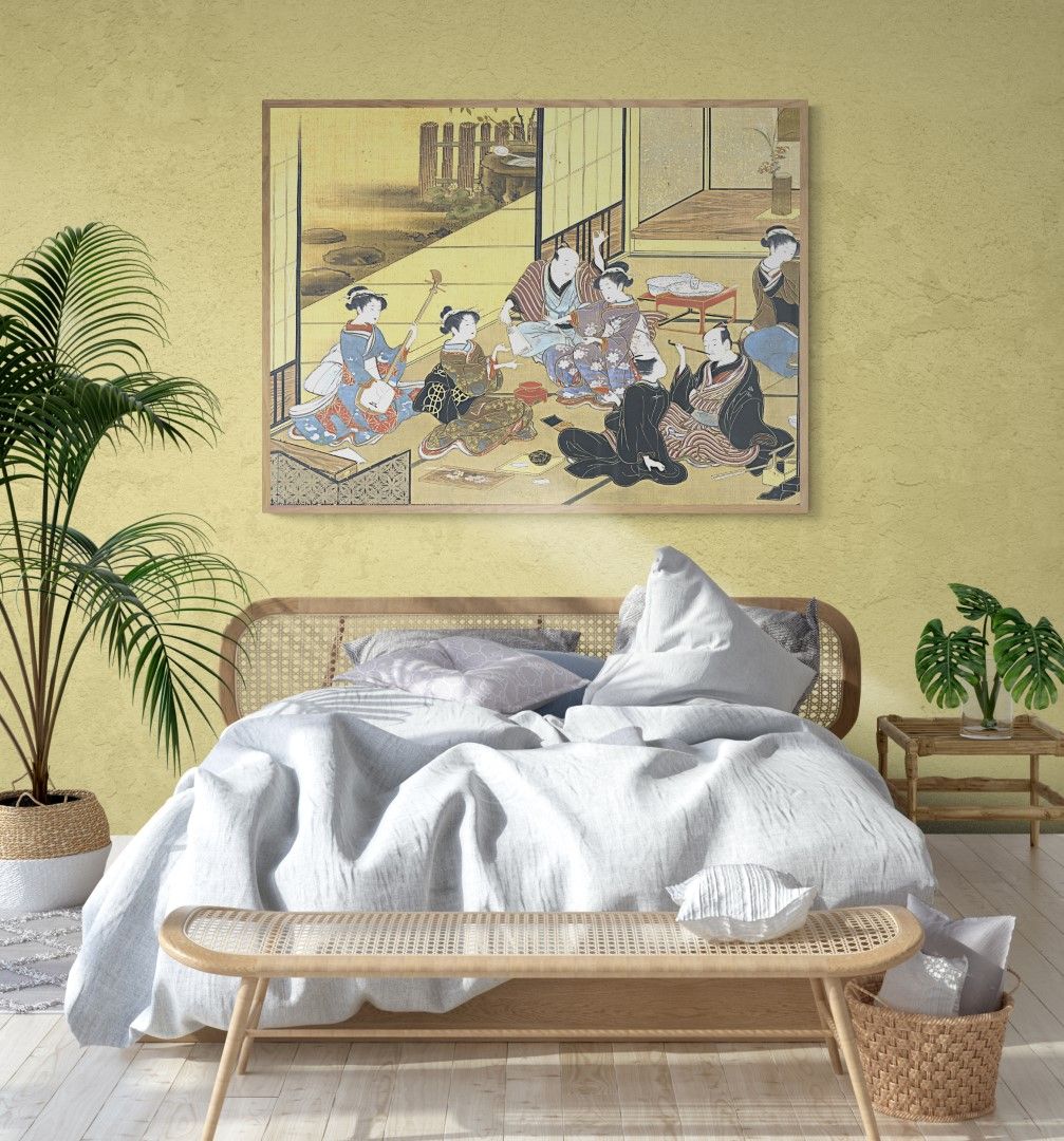 Japan – Interior scene of a party with geisha’s and clients, dated 1868