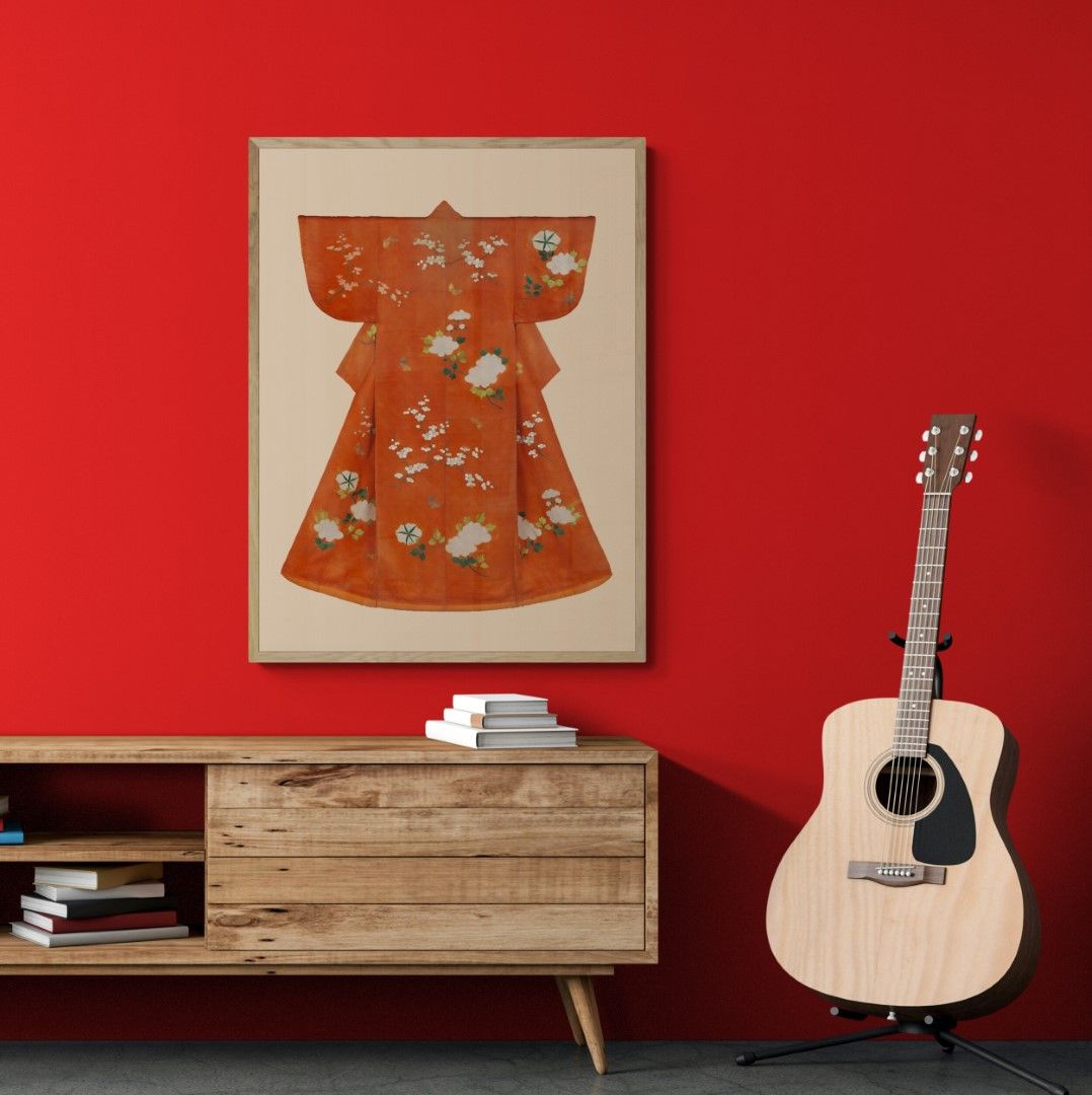 Japan – Kimono – Kosode in red with flower patterns, early 19th century