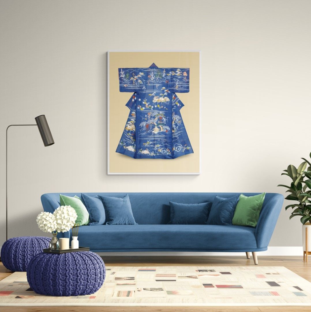 Japan – Summer kimono , Hito, with landscape and poem, 18th century