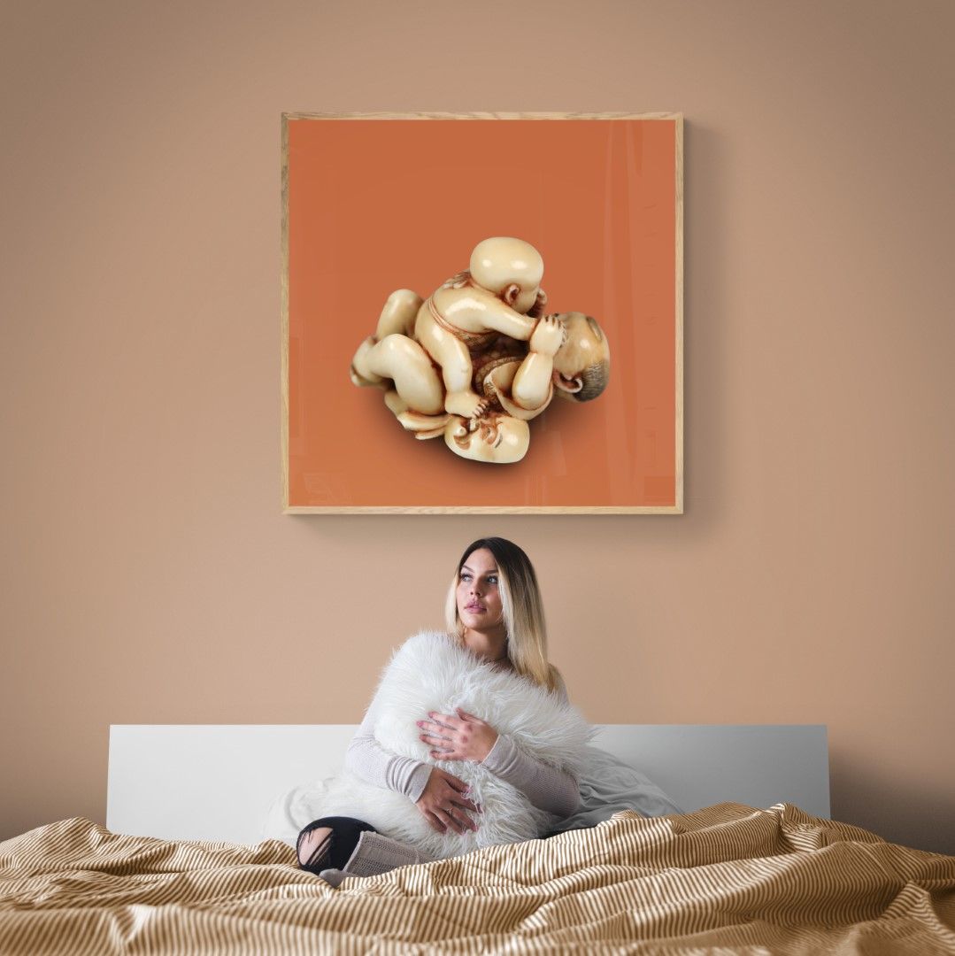 Japan – Netsuke – Playing kids, ivory,