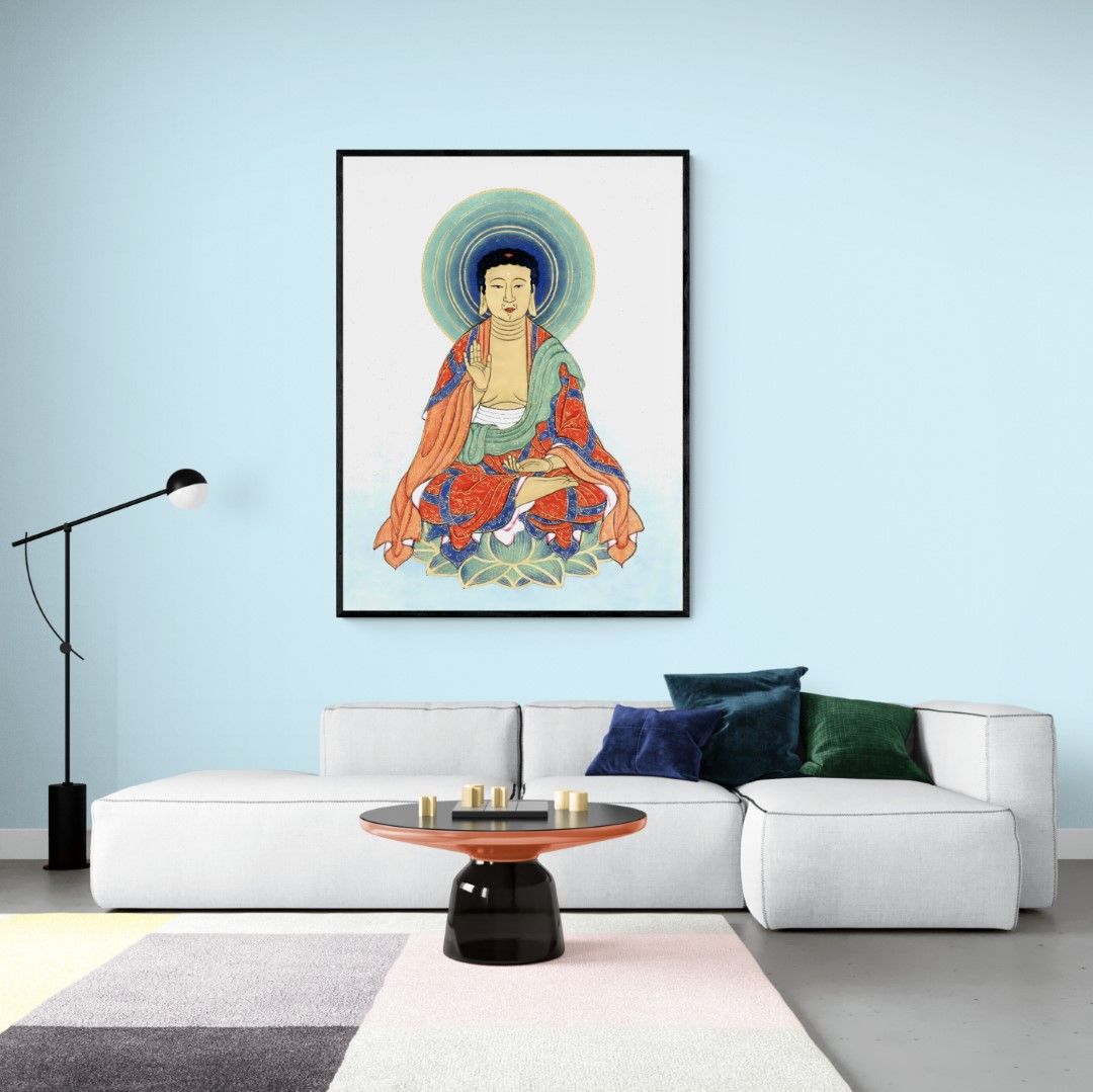 Japan – Painting – Religeous figure sitting on a lotus, dated 1878.