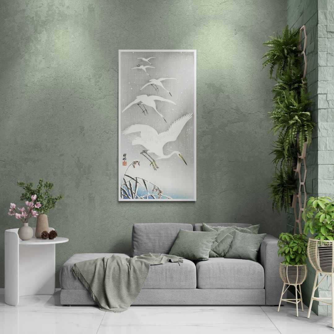 Japan – Painting – Descending egrets in the snow, earley 20th-century