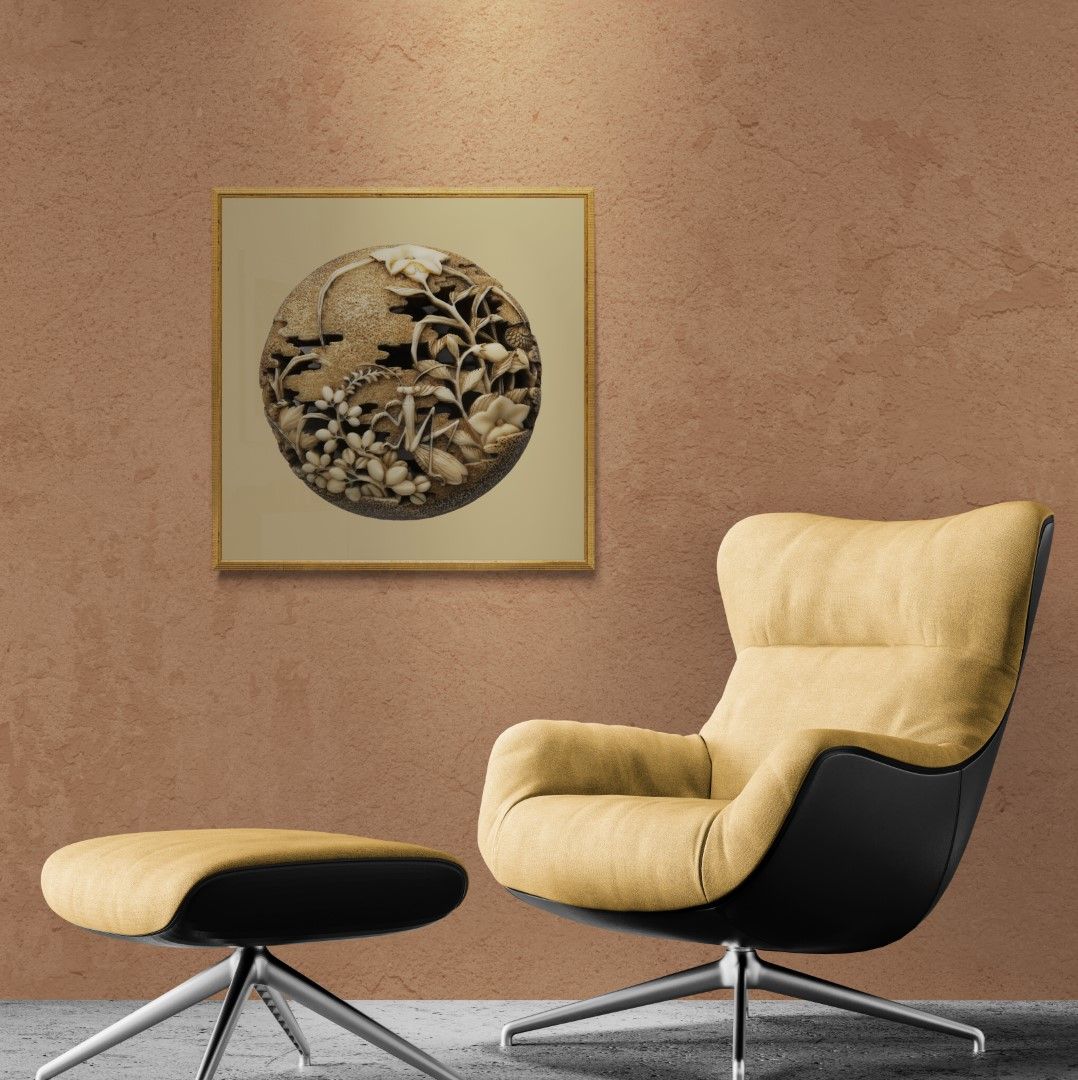 Japan – Various objects – Bone sculpture with flower and mantis – 18th/19th century