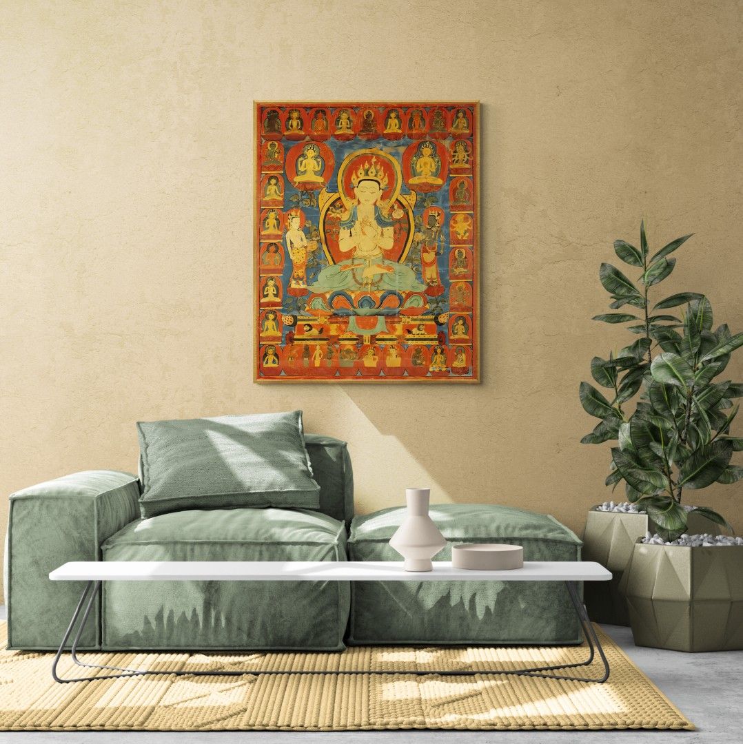 Nepal – Painting – Thangka, Bodhisattva Maitrea surrounded by his retinue, 18th-century