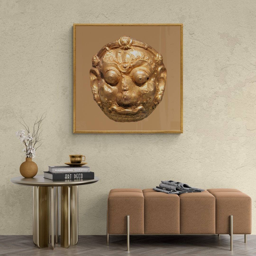 Indonesia – Various objects – Java, golden plaquette with demon head, 11-14th-century