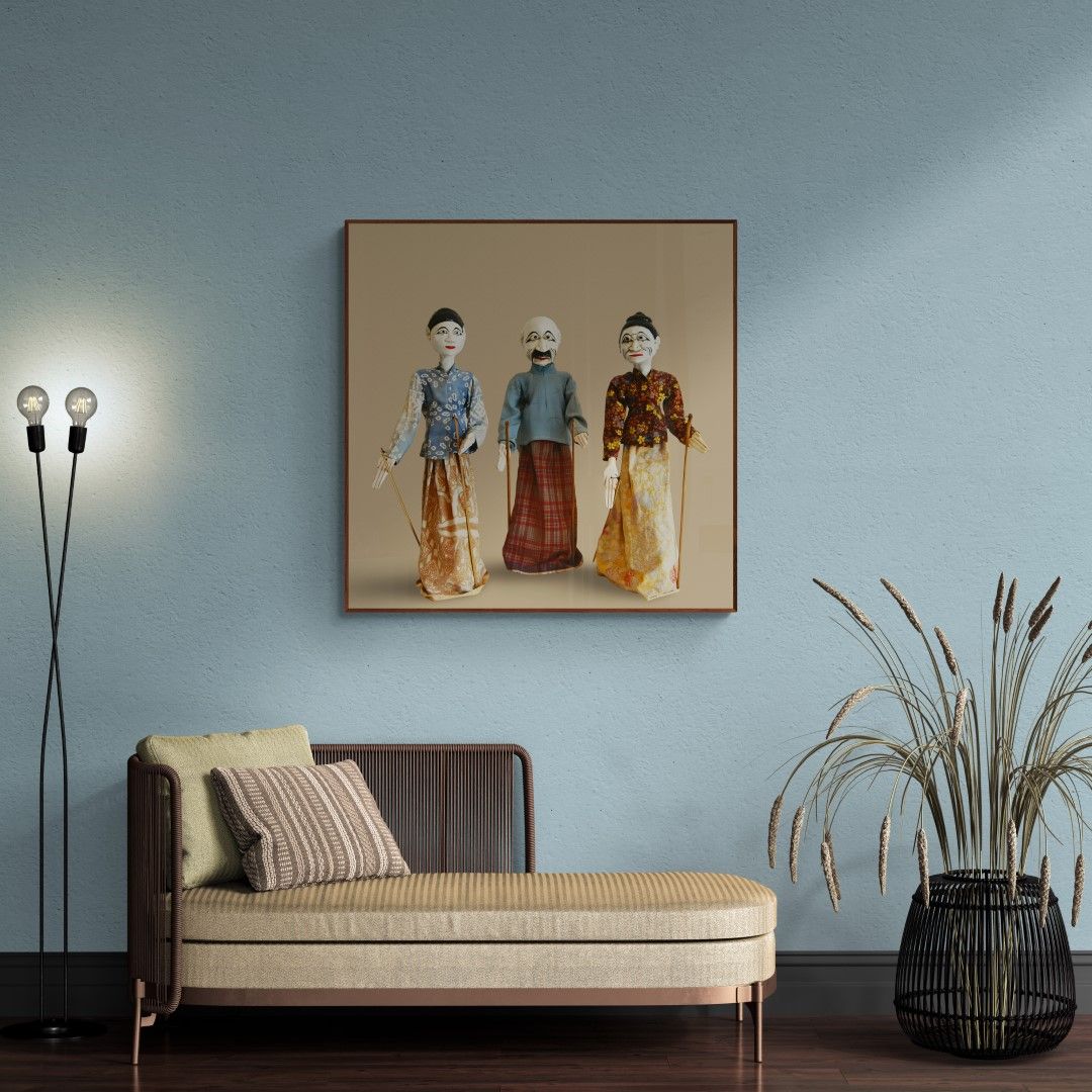 Indonesia – Wall art – Stick puppets – Father, mother and doughter, late 19th century