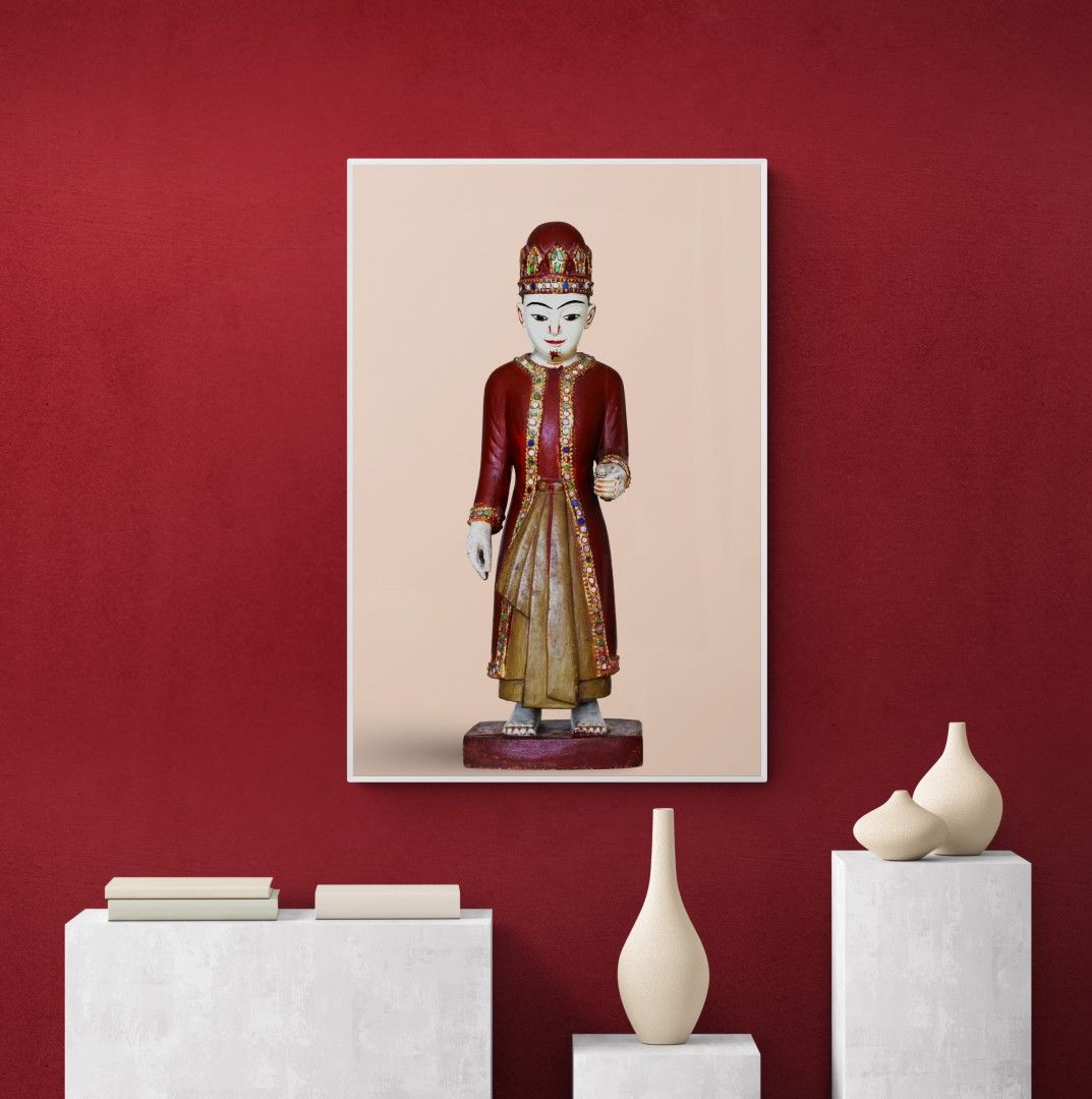Myanmar- Statues – King  of Burma, wooden sculpture, 19th-century