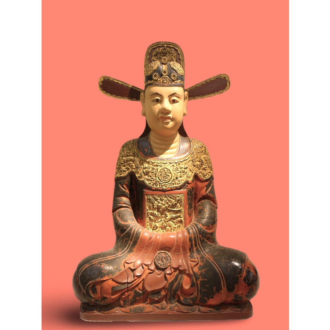 Vietnam – Buddha’s & deities – Young girl attending an immortal, lacquered wood – Late 16th century