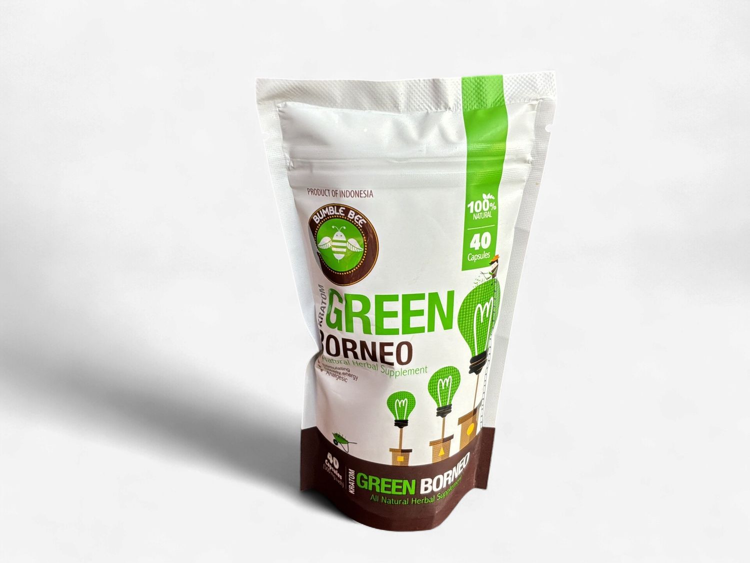 Bumble Bee Green Borneo Kratom Capsules 40 count
