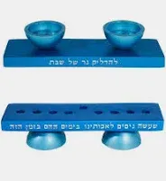 ALEF EM Reversible Hanukkah Menorah and Shabbat Candlesticks Blue