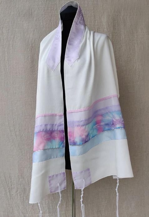 Lady Gabrieli Voile Tallit Purple and Pink with Flowers