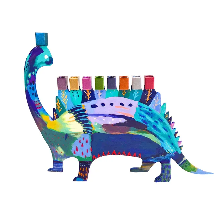 ALEF EM Painted Metal Menorah DINOSAUR