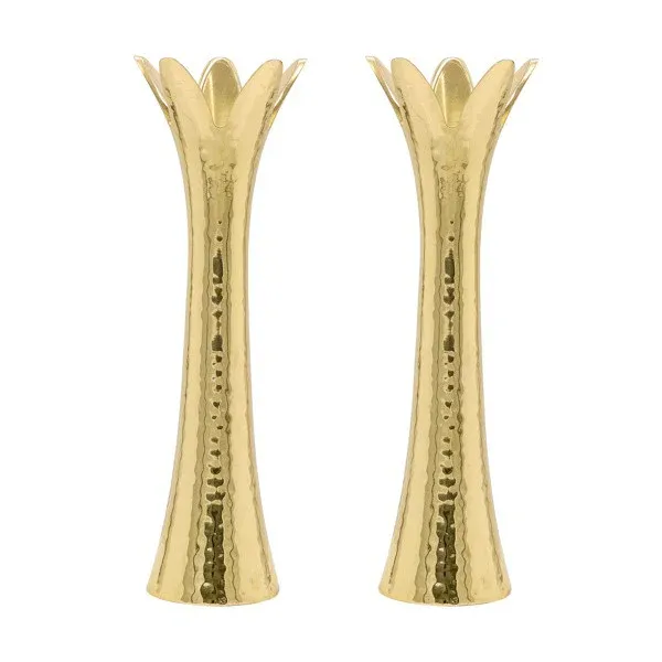 ALEF Emanuel Hammered Flower Shaped Candlesticks - Gold 8"