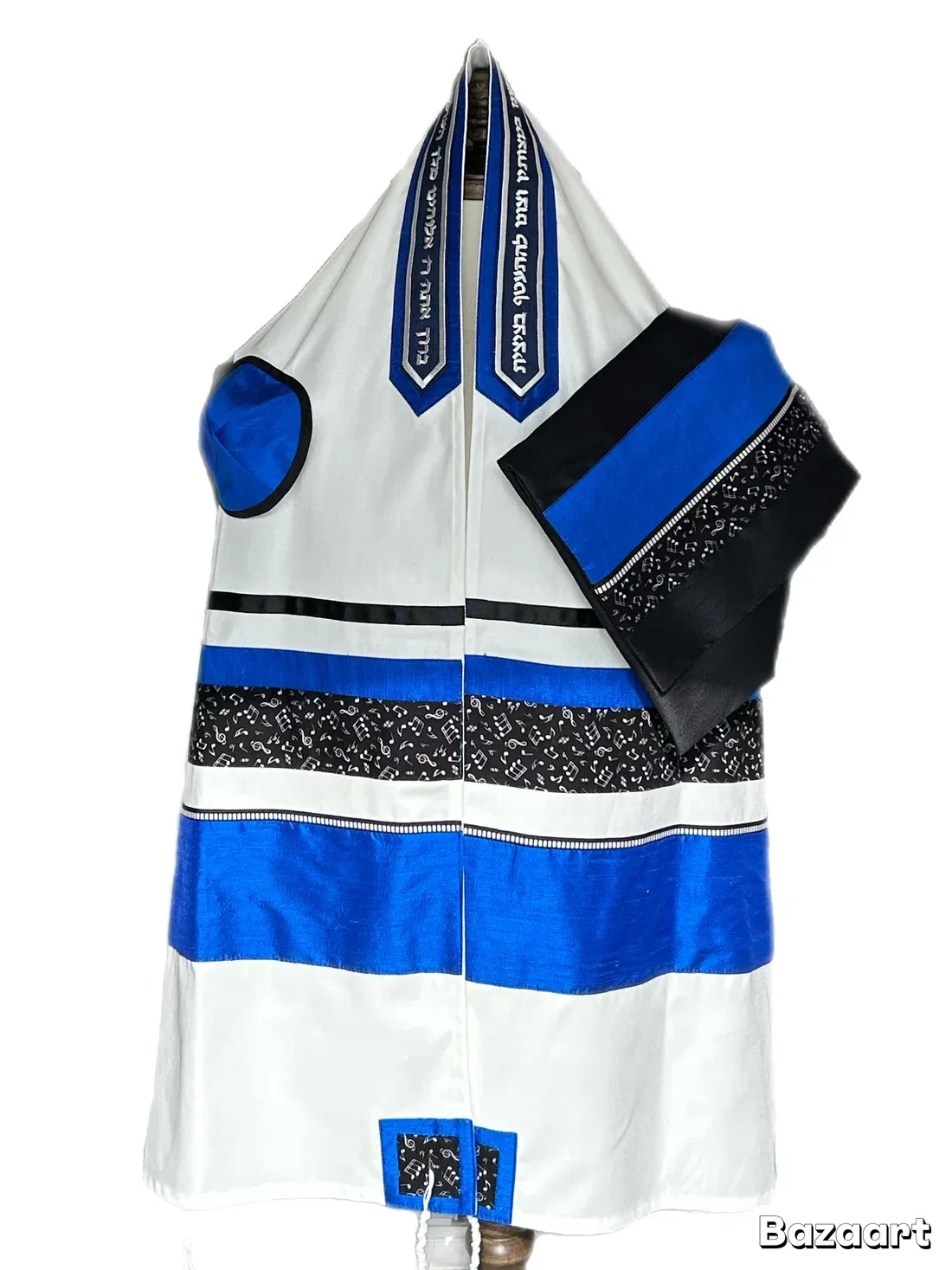 MJ Men’s Tallit Musical Notes with Electric Blue