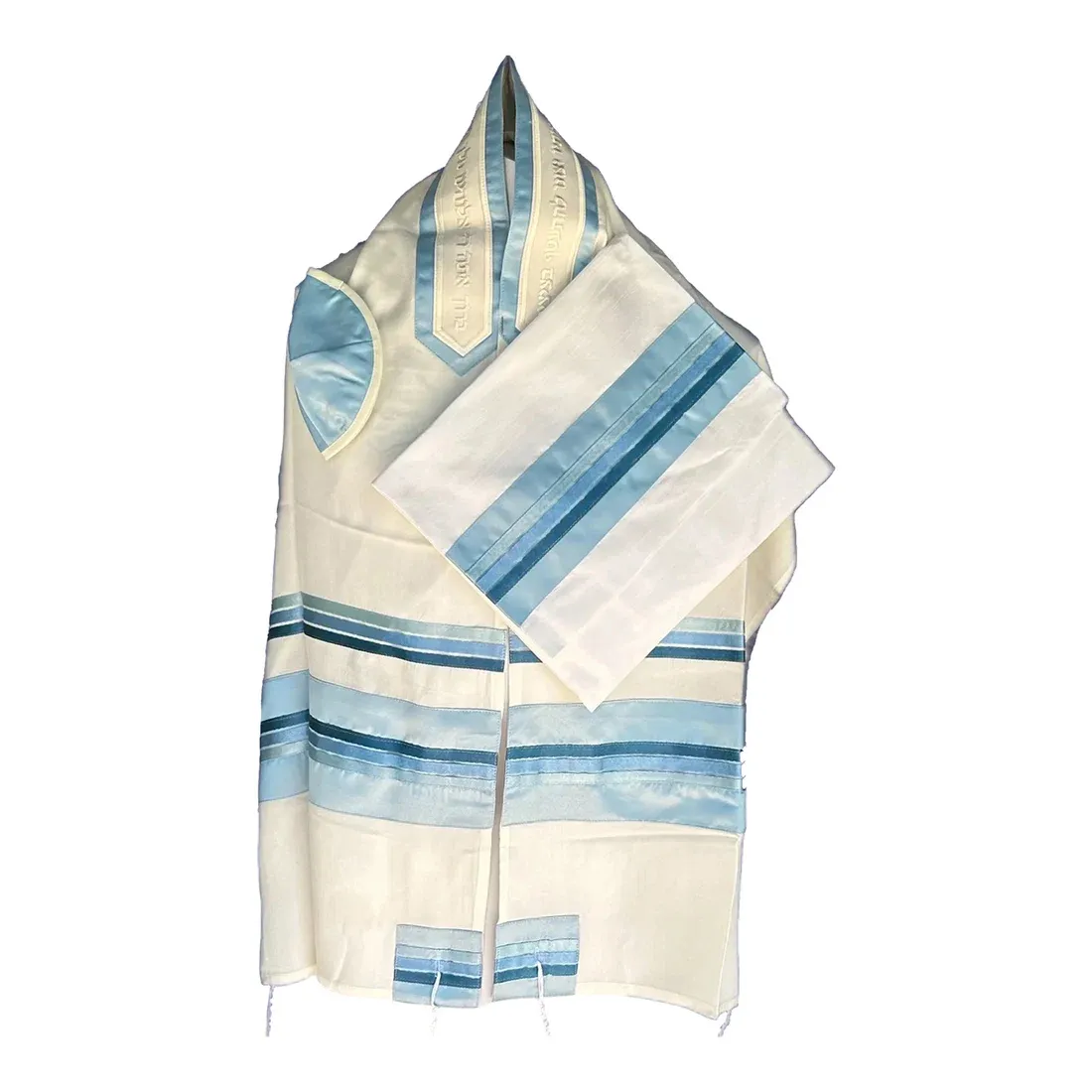 MJ White Women’s Tallit with Baby Blue and Aqua